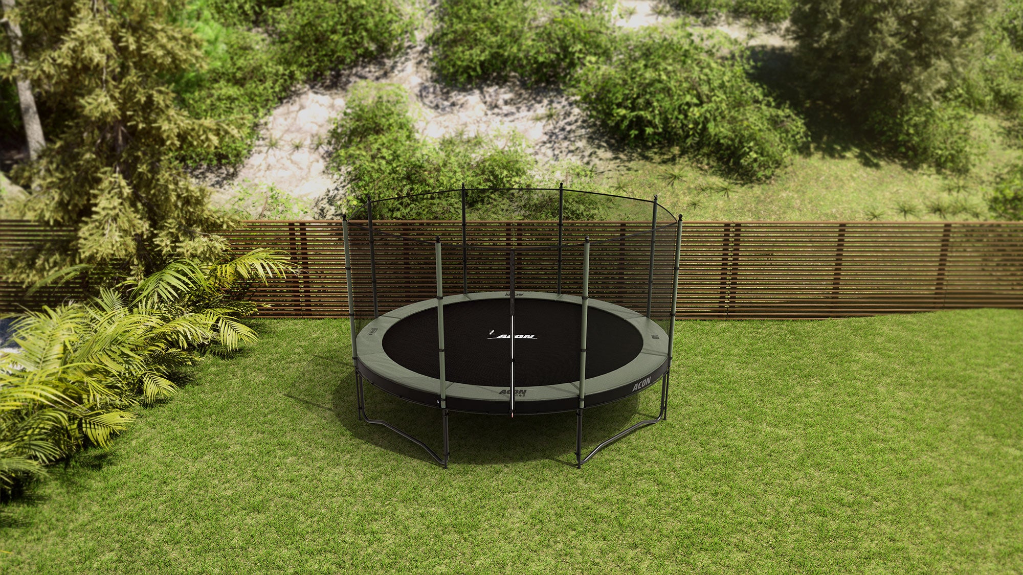 ACON Air 14ft Round Trampoline standard enclosure lifestyle
