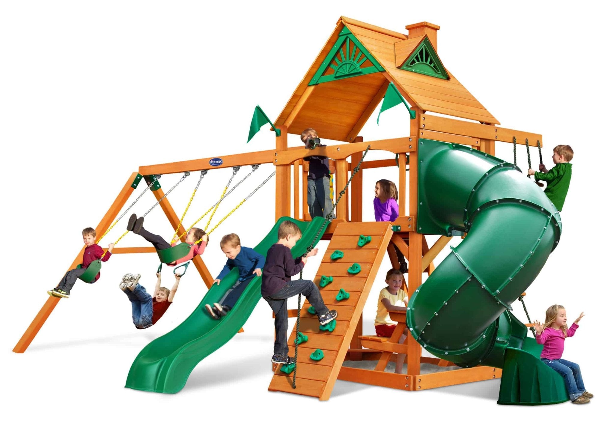 Cinnamon Bear Fort with Tube Slide - Wood Roof - bearplaygrounds