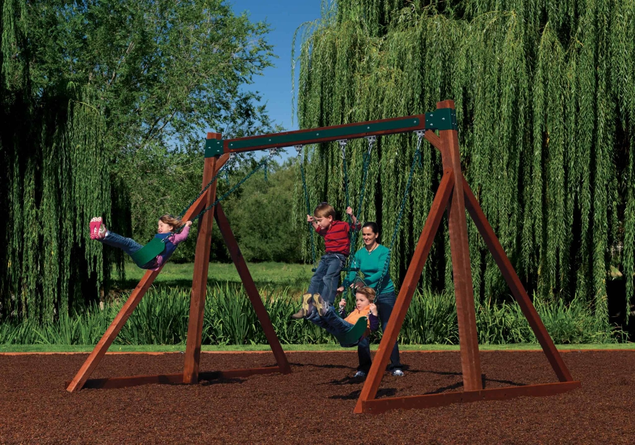 Classic Freestanding Swing Set w/2 Belt Swings & Trapeze - bearplaygrounds