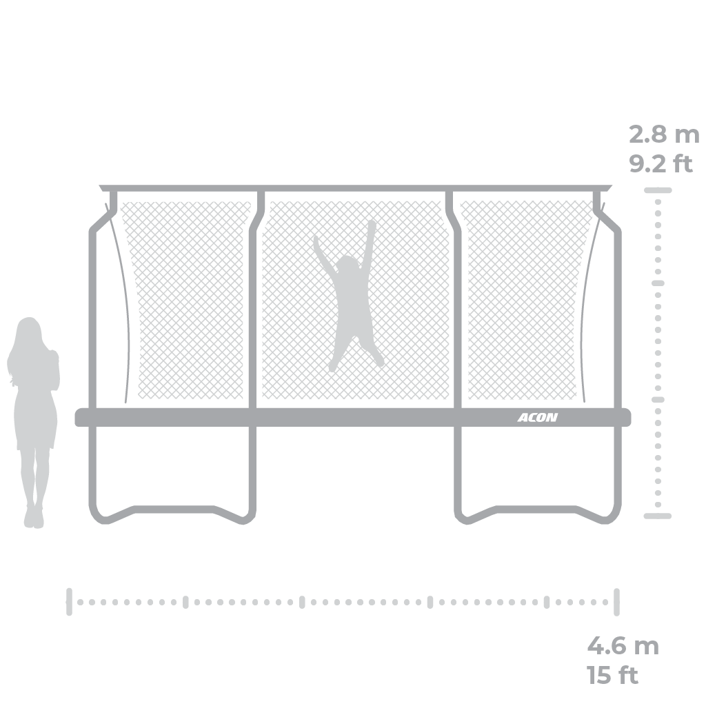 ACON Air 15ft Round Trampoline dimensions with premium enclosure