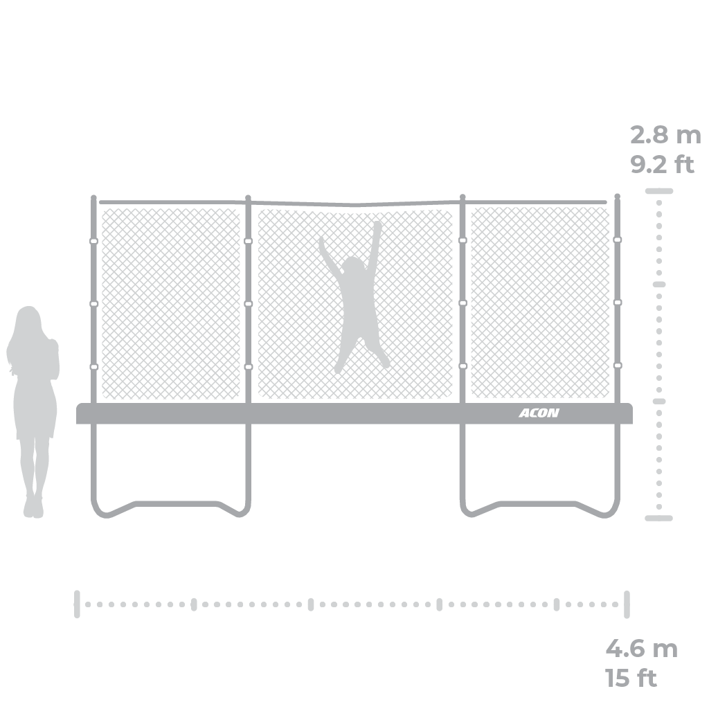 ACON Air 15ft Round Trampoline dimensions with standard enclosure